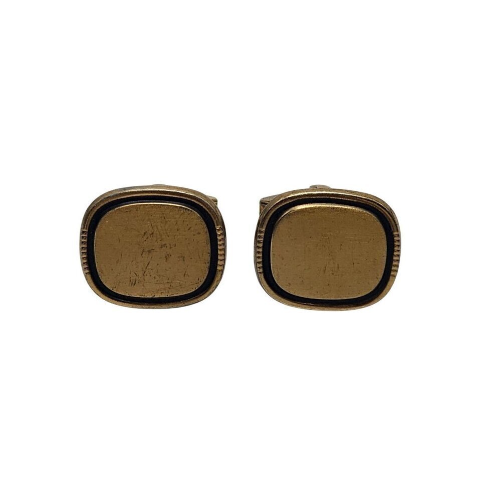 Vintage Gold Tone Square Cufflinks With Black Trim READ ME